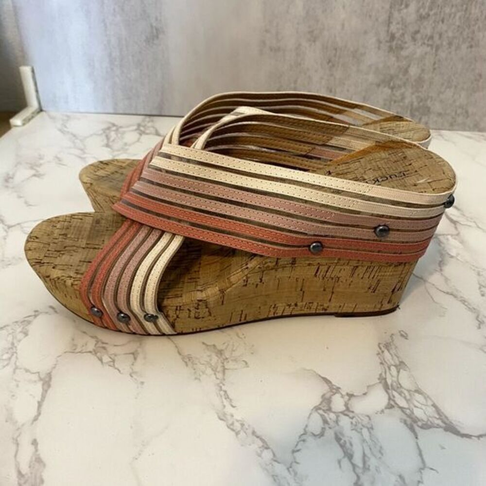 2/$30 Lucky Brand Wedge Sandals Women Sz 10M‎ Pink Cork Platform Summer - Picture 5 of 15